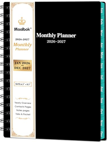 2026-2028 Monthly Planner/Calendar - 6.3 x 8.4(A5 Size) Small Monthly Planner, Jul. 2026 - Jun. 2028, 2 Year Calendar with 24 Months,Twin-Wire Binding,Tabs, Pocket, Cardboard Cover