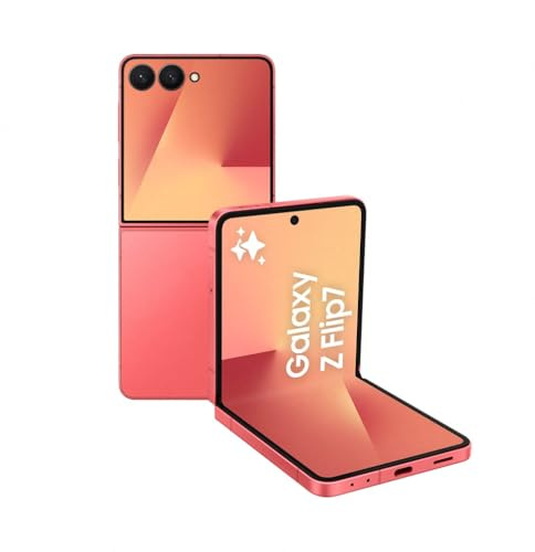 Samsung Galaxy Z Flip7 AI Phone, Thin & Light Foldable Design, Large Cover Screen, 50MP Camera, 512GB Storage, 12GB Memory, 4300mAh Battery, Coralred, 3 Year Extended Warranty (UK Version)