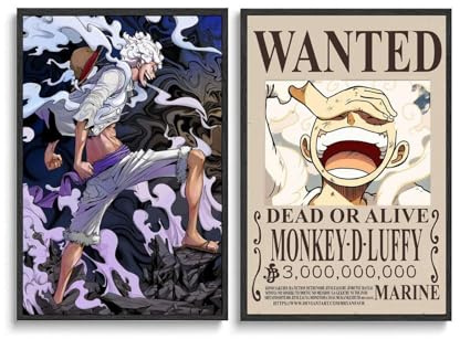 Generisch 2 PCS Klassischer Anime Lu-ffy Wandposter für Schlafzimmer, Querformat 12x18inch(30x45cm), Anime OP Poster Gear 5