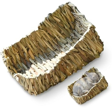 Milisten Pet Bed Natural Woven Grass Nest Hand-Woven Rabbit Sleeping Nest Small Animal Bedding for Rabbits Guinea Pigs Chinchillas 9.06 X 7.87 X 3.94 in