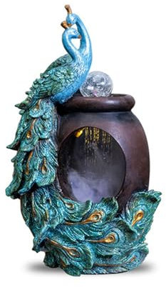 GLigeT Standing Waterfall Indoor Water Fountain, Relaxing Water Sounds for Stress Relief,Peacock Waterfall Fountain for Office Home Décor Floor Fountain(Small)
