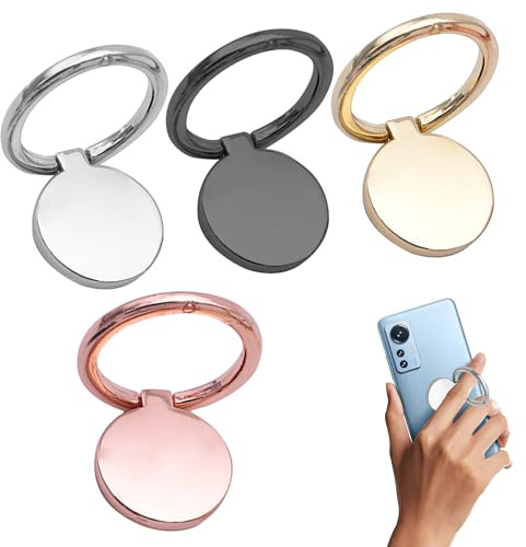 4Pcs Metal Phone Ring 360 Degree Rotation Universal Grip Phone Ring Holder Handy Finger Ring Stand Thin Cell Phone Ring Holder Stand Compatible with All iPhone and Android Smartphones