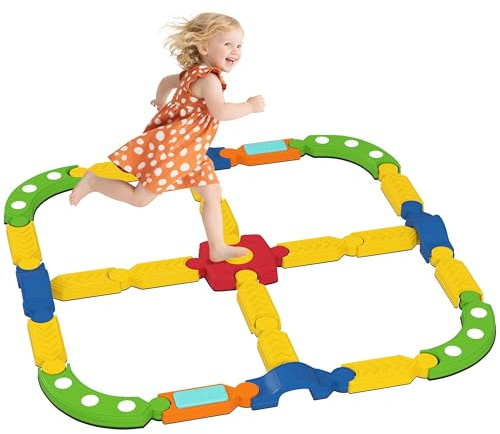 AIYAPLAY Barra di bilanciamento per bambini, con 25 pietre di equilibrio, pietre di ostacolo Montessori, giocattolo per interni ed esterni, tavola di equilibrio per coordinazione dai 3 agli 8 anni