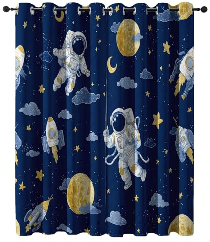 Oscuranti per Interni Astronauti spaziali e divertimento infantile Termiche Isolanti Tende, Anti-Rumore, con Anelli 117L x 229A cm (2 Pannelli) Ideali per Camera da Letto e Soggiorno Oro blu