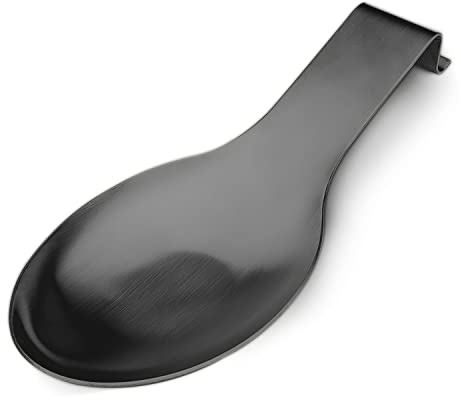 FIRJOY Löffelablage aus Edelstahl, Pfannenwender- und Schöpfkellenhalter, Löffelablage aus Edelstahl, gebürstetes Finish, spülmaschinenfest, 24,9 x 9,4 cm (schwarz, 1 Stück)