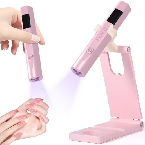 Lampe UV Ongles Gel, Portatif Lampe UV Ongles,Avec Support, 6w Sans Fil Mini Lampe-UV Petite, Rechargeable,3 Minuteries, Affichage LED, Séchage Rapide, Pour Gel Pose Americaine,Vernis Semi Permanent