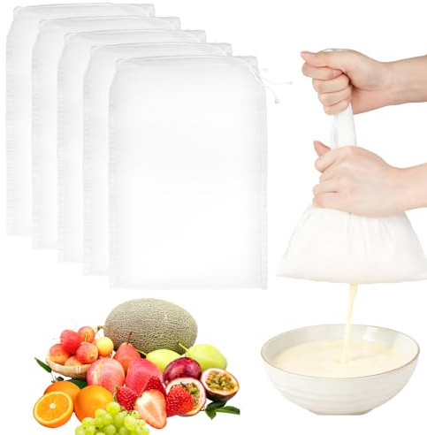VOSSOT 15 Stück Passiertuch,Passiertuch Wiederverwendbar,20×30cm Nussmilchbeutel Bio Waschbar Abseihtuch Filterbeutel mit Kordelzug Geeignet für Rohe Sojamilch, FruchtsäFte, GemüSesäFte, Wein, Joghurt