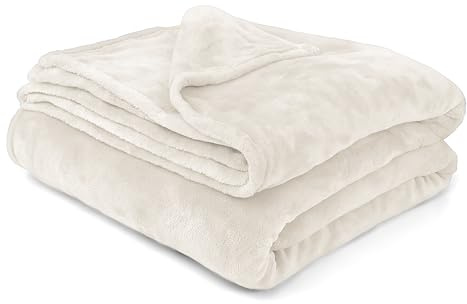 BESCH Manta de Microlina Poliéster Color Liso 220 x 240 cm Suave y Acogedora - Cobija de Polar Ligera Cálida Lavable a Máquina para Sofá, Cama o Viaje (Blanco)
