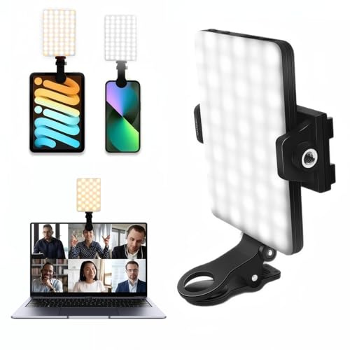 60 LED Selfie Light with Clip, 2000mAh Rechargable Phone Fill Light with 3 Lighting Modes & CRI 97+, Portable Clip on Light for iPhone Mobile Phones Camera Laptop Photo Make-up Selfie Video Conference