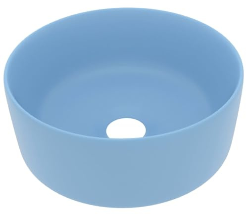 Vasque à Poser, Lavabo à Poser en Céramique Lave Main Salle de Bain rond de luxe Bleu clair mat 40x15 cm Céramique