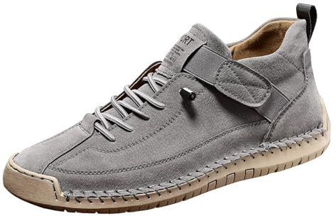 Generiska fritidsskor män kvinnor läder promenadskor sneakers – mjuk sula halkfria löparskor sneakers bekväma casual vintage arbetsskor affärsskor slip-skor läderskor, GRÅ, 43 EU