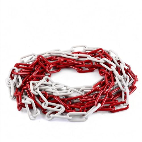 DAJAVE 6M Absperrkette Stahl Warnkette 5 mm Absperrband Rot Weiß aus Verzinkter Stahl, Metallkette zum Absperren von Flächen, Parkplatzsperre Kette