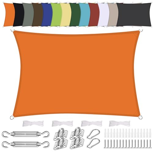 Vela ombreggiante Rettangolare 6x8M Impermeabile Tenda a Vela Parasole Protezione Solare Anti UV per Giardino Esterno Terrazza-Orange