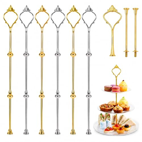 JiangZShangM 6Set Etageren Stangen Set, Etagere 3 Etagen Etagere stäbe für 2 oder 3 Etagen, Etageren Stangen set zur DIY Montage, Gestänge für Etagere für Kuchen, Dessert und Obstplatten