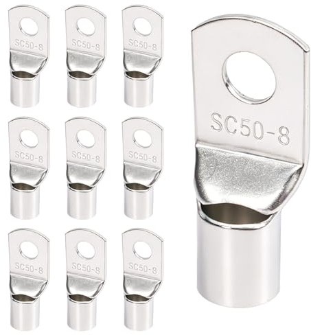 Vexnaro Capicorda SC50-8 M8, Capicorda ad Anello in Rame Stagnato, Connettori a Crimpare Tubolari per Cavi Batteria, per Auto Moto Impianti Elettrici, Collegamenti Sicuri e Stabili 10 Pezzi