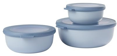 Mepal Multischale Cirqula Round 3-teiliges Set - Mikrowellen Geschir - Geignet als Aufbewahrungsbox, Kuhlschrank, Gefrierschrank & Mikrowellengeschirr - 350 ml, 750 ml & 1250 ml - Nordic blue