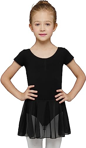 MdnMd Black Dance Ballet Leotard for Toddler Girls Classic Short Sleeve Tutu Skirt (Age 2-4 / 2t,3t)