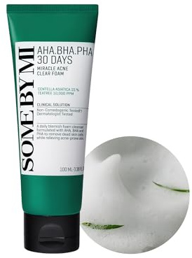 SOME BY MI AHA BHA PHA 30 Days Miracle Acne Clear Foam – 100ml – Koreanischer Akne-Gesichtsreiniger für glatte & klare Haut – Salicylsäure-Reiniger zur Peeling-Wirkung & Talgkontrolle