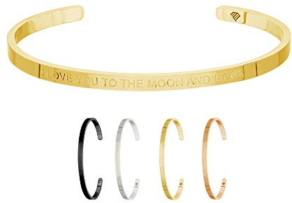 Max Palmer | Armband/Armreif mit Spruch - Gravur I Love You to The Moon and Back | Silber Schwarz Gold Roségold | Damen, Herren | Charm/Bracelet | Bangle