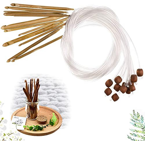 ysister Bambus, Häkelnadeln, karbonisiert, Set mit 12 Rundstricknadeln, Bambus, tunesische Häkelnadeln, karbonisiert, für DIY, Weben, Handwerk, Zubehör, 3 – 10 mm