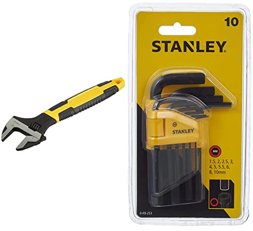 STANLEY 0-90-949 Chiave Regolabile a Rullino, 250 mm & STANLEY 0-69-253 Set 10 chiavi esagonali maschio (brugola)