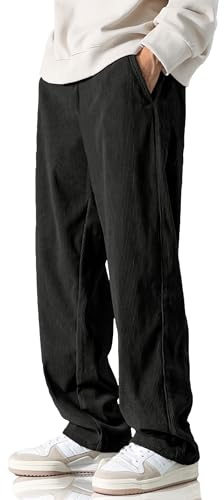 HOTake Pantaloni Casual da Uomo in Velluto a Coste con Coulisse Elastico in Vita Pantaloni Larghi alla Moda per Gli Uomini, Nero, XL