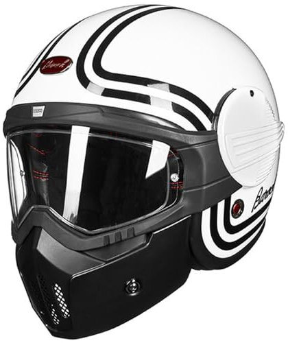 Kcolic Integralhelm Für Motorradfahrer Deutschen Stil, 3/4 Helm Mit Visier, Retro Moped Offener Helm, Passend Für Cruiser Scooter Chopper Jet Pilotenhelm, ECE Geprüft B,Large
