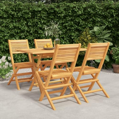 HEFZGDB 5-TLG. Garten-Essgruppe Massivholz Teak Gartenstühle Gartenmöbel Set Gartentisch Geeignet für Terrasse, Garten, Pool.