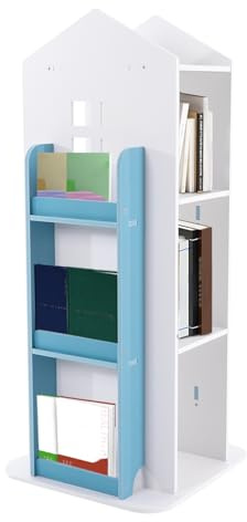 Esyogen drehbares Bücherregal 360° 4 Ebenen Kinder Drehregal Bücherregal, drehbares Eck-Bücherregal für Wohnzimmer Schlafzimmer Kinderzimmer Modern Standregal, Schloss Form, 41W x 95H cm (Blau)