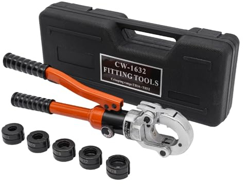 RjcdOPL CW-1632 80KN, Herramienta de prensado hidráulica profesional con 5 pares de matrices de 12 a 28 mm, para tubos de aluminio, plástico, PEX (naranja)