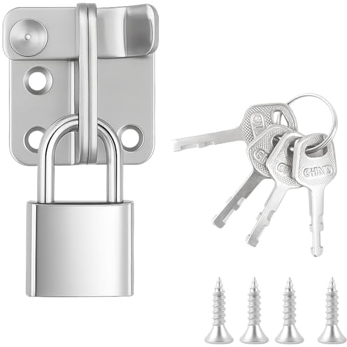 QOPAHI Shed Lock with Padlock & 4 Keys, 45 x 40 MM Stainless Steel Left Open Door Bolt, Garden Gate Lock, Latch for Wooden Gates, Shed Door Lock for Garage, Barn and Cupboard(Silver)