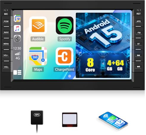 CAMECHO 8 Core 4G+64G Android 15 para VW Golf 4 Polo Sharan Jetta MK4 T5 Multivan con Navi Carplay Android Auto, 7 Pulgadas Pantalla Doble DIN autoradio con Bluetooth5.0 FM/RDS EQ DSP SWC+Canbus
