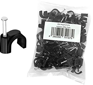 Nagelschelle 7mm 100x Kabelschelle schwarz allzweck Nagelschellen Rundschelle Kabelbefestigung Kabel Befestigung Nagel universal 7 mm ARLI 100 Stück