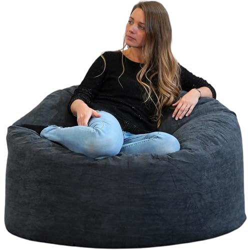 Bananair - Pouf Poire Géant Velours Côtelé, Fabriqué en France - Fauteuil Pouf XXL Remplissage Mousse, Généreusement Rembourré, 100% Confort & Douceur - Idéal Salon, Chambre Adulte, Ado (100 cm, Bleu)