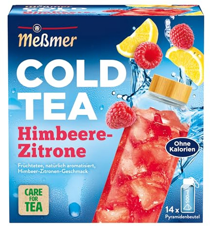 Meßmer Cold Tea Himbeere-Zitrone – Kaltaufguss mit 14 Pyramidenbeuteln | Erfrischend kalter Früchtetee mit Himbeer-Zitronen-Aroma, ohne Zuckerzusatz, ideal für unterwegs & Büro – 1 Beutel für 500 ml
