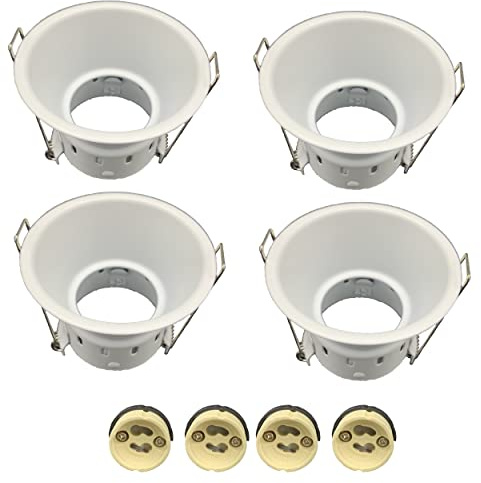 Shop SoftAir® Kit 4 Porta Faretto ConicalClass Conico Design Italiano Cornice Tonda Rotonda Bianco Satinato Incasso Cartongesso in Alluminio Pressofuso Lampada Led GU10 Foro 75mm Gancetti Invisibili
