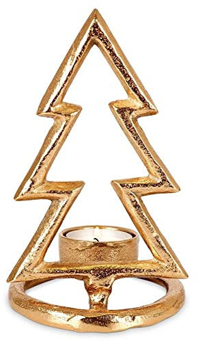 Teelichthalter Kerzenständer Kerzenhalter Leuchter für Teelichter aus Aluminium Gold Tannenbaum 16 cm