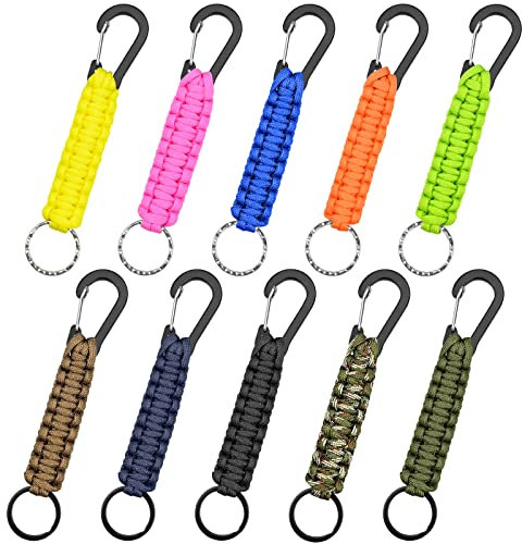 Yibang 10 Stück Paracord Schlüsselanhänger mit Karabiner, Schlüsselanhänger Paracord Notfall im Freien, Multifunktion Anhänger für Outdoor-Klettern, Camping, Wandern, Rucksackreisen
