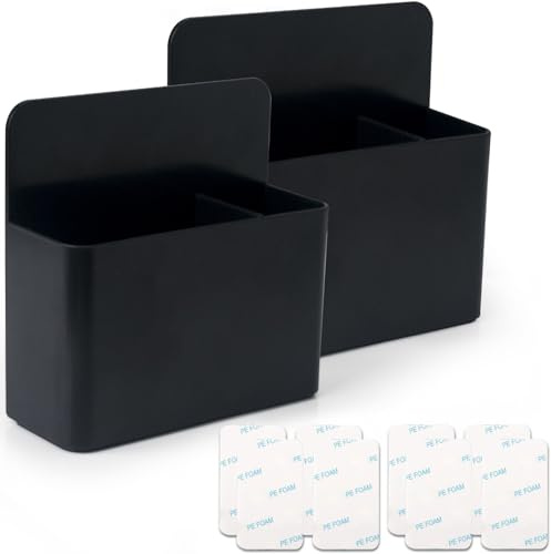 WAAYANG 2 Pcs Magnetic Marker Holder Dry Erase Marker Holder Wall Mount Self Adhesive Pen Holder Magnetic Marker Cup Holders for Whiteboard, Fridge, Home Office School (Black)