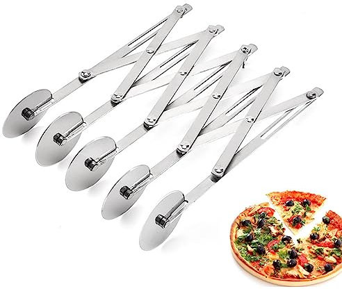 BURLOE Teigschneider Kucheneinteiler, Faltbarer Edelstahl 5/7 Räder Justierbar Multifunktions Pasta Wheeling Schneidrädchen Pizzaschneider,5