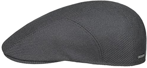 Stetson Wool Twill Flatcap Elegante Schiebermütze Unifarben Herren Made in Germany Herbst/Winter dunkelgrau 61 cm