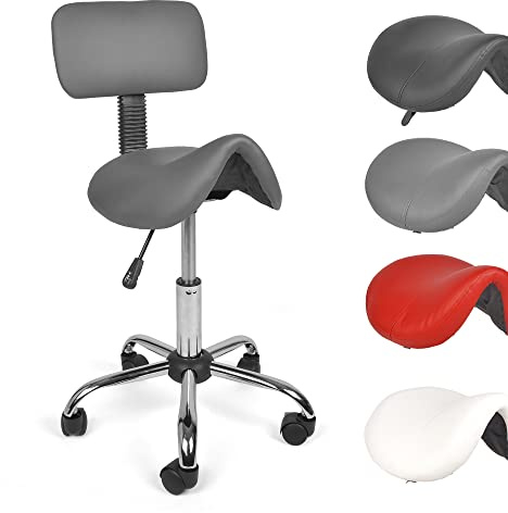 Mingone Taburete de Trabajo Ergonómico con Ruedas Silla Giratorio 360° Ajustable Taburete de Oficina Altura Regulable, Gris con Respaldo