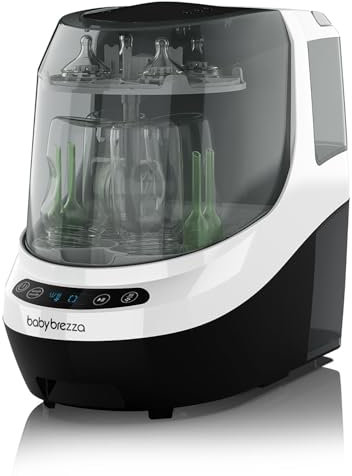 Baby Brezza Bottle Washer Pro – 3-in-1 Baby Bottle Cleaner; Wash, Sterilise, Dry – Universal Cleaning for All Bottles: Plastic + Glass + Newborn Dummy + Breast Pump Parts - HEPA Filtration (White)