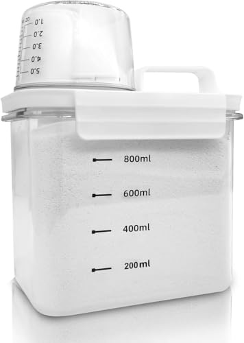 Cnwinu Waschmittel Pods mit Messbecher,behälter für Waschpulver Dosierer,Luftdichter Waschmittel Dosierhilfe Box, PET Kunststoff Klar, Geeignet für Waschpulver, Wäscheparfüm (1100ml)