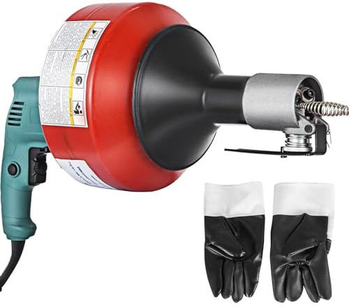 QIUFANGM Portable Electric Drain Auger Cleaner, 26ft x 1/3in Cable Sewer Snake Machine - Unclog Pipes at Sinks/Tubs/Toilets/Kitchen 700W Red