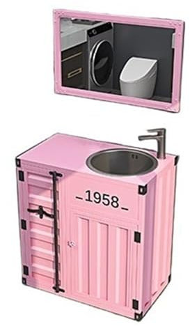 Lavabo su piedistallo Mobile da bagno combinato in stile industriale vintage, lavabo in acciaio inossidabile con rubinetto e kit di scarico, mobiletto da bagno indipendente in un unico pezzo for uso d