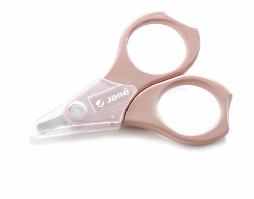 Jané Babyschere Neugeborene, Abgerundete Spitze, Edelstahl, mit Schutzkappe, Sichere Nagelschere Baby, Rosa