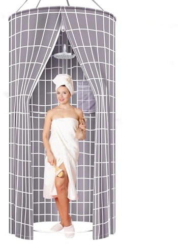 PFOIBOU Duschvorhang Rund, Duschvorhang Rund Hängend 100x200 cm, Duschvorhänge Outdoor für Outdoor Camping,Strand, Dusche, Toilette, Privatsphäre (Gray, 100 X 200 cm)