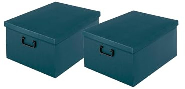 BERARDI Kit 2 Scatole per Armadio in Cartone con Coperchio, Organizer per Vestiti e Biancheria, 34x50x25 cm, Colore Tortora (Juta Blu)