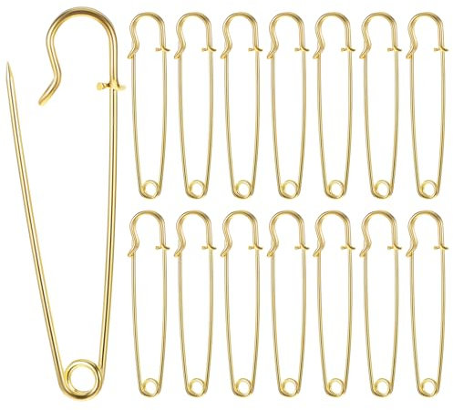 Sibba 15 Große Sicherheitsnadeln 4 Zoll / 10cm Strapazierfähig für Decken, Kleidung & Leder, Golden